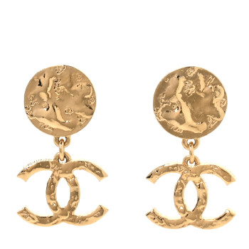 CHANEL Metal Disc CC Drop Earrings Gold