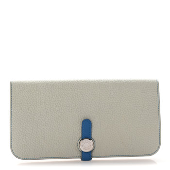 HERMES Togo Dogon Recto Verso Wallet Gris Perle Bleu Izmir