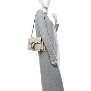 GUCCI Textured Calfskin Crystal Small Dionysus Shoulder Bag Mystic White