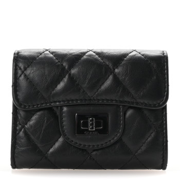 CHANEL Aged Calfskin Quilted Reissue Flap Card Holder Wallet So Black