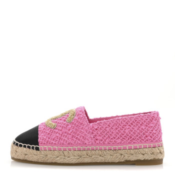 CHANEL Tweed Grosgrain CC Espadrilles 35 Pink Black