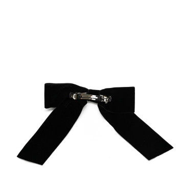 CHANEL Velvet Bow CC Hair Clip Black