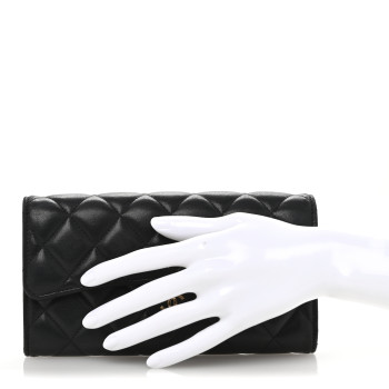 CHANEL Lambskin Quilted Large Flap Wallet Black