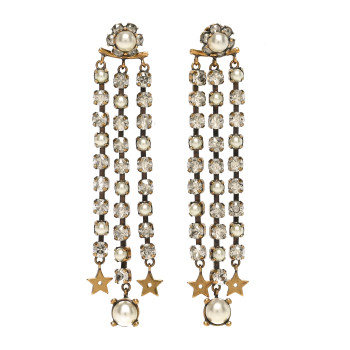 CHRISTIAN DIOR Pearl Crystal Star CD Drop Earrings Gold