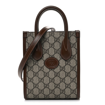 GUCCI GG Supreme Monogram Azalea Calfskin Mini Retro Interlocking G Tote Bag Beige Ebony Brown Sugar