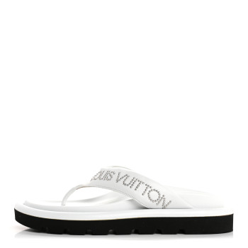 LOUIS VUITTON Calfskin Logo Studded Pillow Flat Thong Sandals 35 White