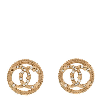 CHANEL Pearl CC Round Earrings Gold