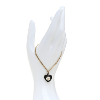 CHANEL Crystal Pearl Chain Heart Bracelet Gold Black