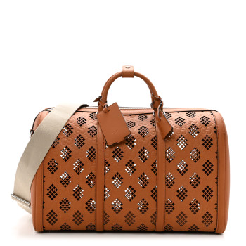 GUCCI Calfskin Cut Out GG Embossed Medium Duffle Bag Harness Brown