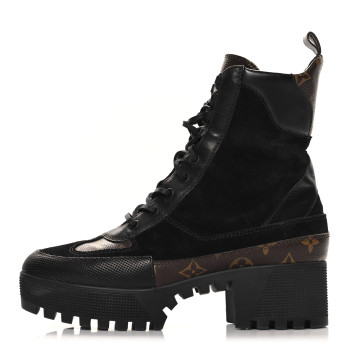 LOUIS VUITTON Suede Calfskin Monogram Laureate Platform Desert Boots 40 Black