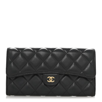 CHANEL Lambskin Quilted Large Flap Wallet Black