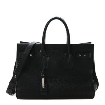 SAINT LAURENT Grained Calfskin Small Supple Sac De Jour Black
