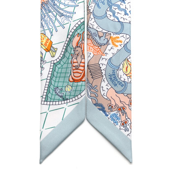 HERMES Silk Splash Park Twilly Vert De Gris Jaune Bleu