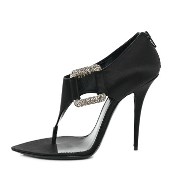 SAINT LAURENT Crepe Satin Crystal Buckle Gippy 110 Sandals 38 Black