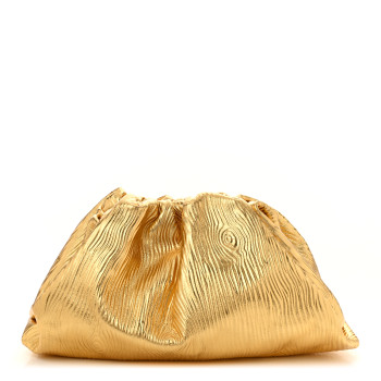 BOTTEGA VENETA Metallic Bark Calfskin Embossed The Pouch Oversized Clutch Oro