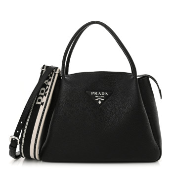 PRADA Vitello Daino Soft Medium Zippered Top Handle Bag Black
