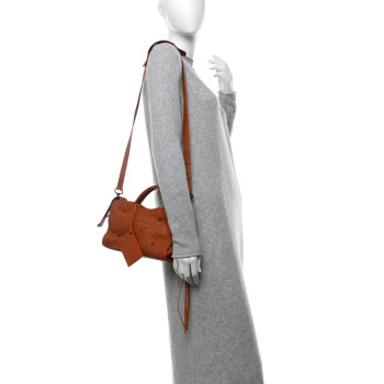 BALENCIAGA Veau Grana Perforated Blackout Hardware Mini City Marron Caramel