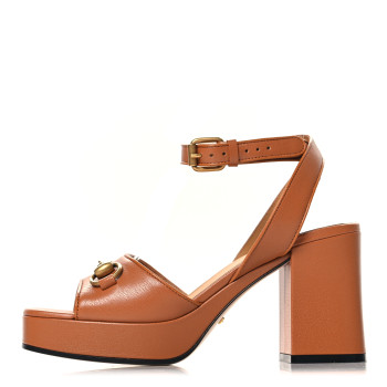GUCCI Quentin Granada Kid Horsebit 25/60mm Platform Sandals 37 Harness Brown