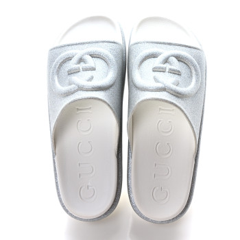 GUCCI Glitter Rubber Womens Interlocking G Platform 42mm Slide Sandals 41 Silver