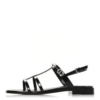 GUCCI Calfskin Horsebit Divine Slingback Sandals 37 Black