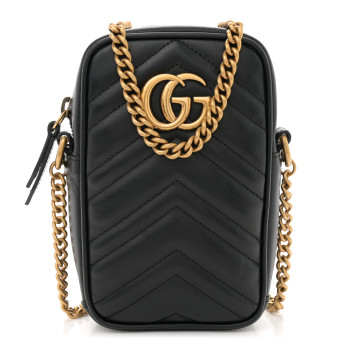 GUCCI Calfskin Matelasse Mini GG Marmont Crossbody Bag Black