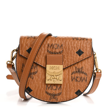 MCM Visetos Small Patricia Round Crossbody Wallet Cognac