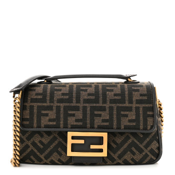 FENDI Fabric Jacquard FF 1974 Midi Chain Baguette Tobacco Moro