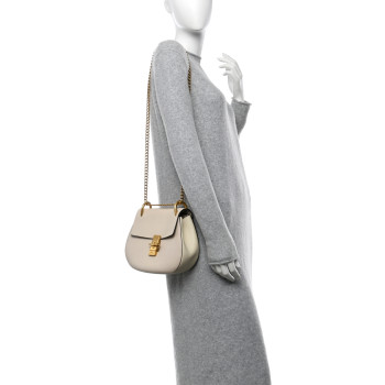 CHLOE Grained Calfskin Drew Shoulder Bag Abstract White