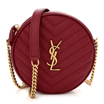 SAINT LAURENT Grain De Poudre Matelasse Chevron Quilted Round Vinyle Camera Bag Rouge Legion