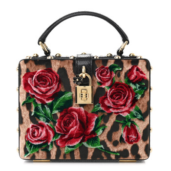 DOLCE & GABBANA Velvet Snakeskin Leopard Floral Box Bag Black Multicolor