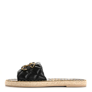 CHANEL Lambskin Quilted CC Chain Espadrille Mules 40 Black Navy