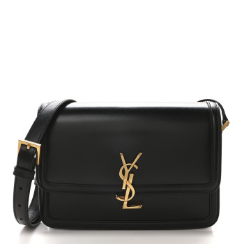 SAINT LAURENT Box Calfskin Monogram Medium Solferino Satchel Black