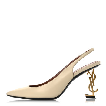 SAINT LAURENT Calfskin Opyum 85 Slingback Pumps 38 Real Beige
