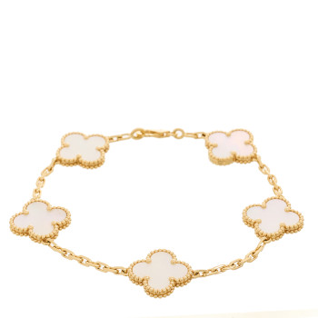 VAN CLEEF & ARPELS 18K Yellow Gold Mother of Pearl 5 Motifs Vintage Alhambra Bracelet