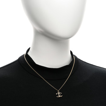 CHANEL Crystal Beaded CC Necklace Gold Black