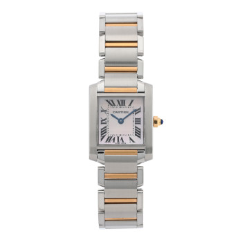 CARTIER Stainless Steel 18K Pink Gold Mother of Pearl 20mm Tank Francaise Quartz Watch