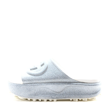 GUCCI Glitter Rubber Womens Interlocking G Platform 42mm Slide Sandals 41 Silver