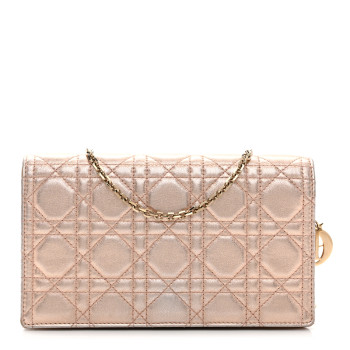 CHRISTIAN DIOR Metallic Lambskin Cannage Lady Dior Pouch Rose Gold