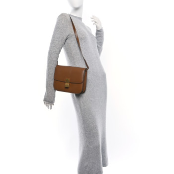 CELINE Box Calfskin Medium Classic Box Flap Bag Camel