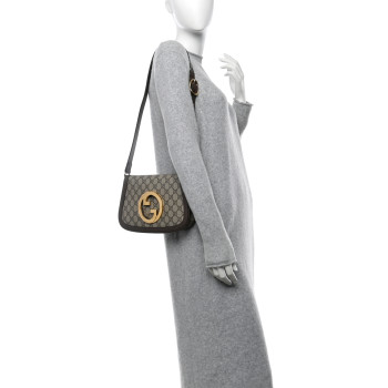 GUCCI GG Supreme Monogram Textured Dollar Calfskin Blondie Chain Shoulder Flap Bag Beige Ebony New Acero