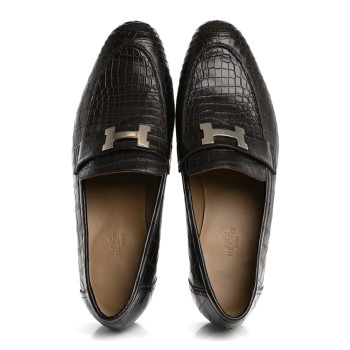 HERMES Matte Alligator Mens Paris Loafers 45 Moka