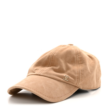 CHANEL Suede Goatskin CC Cap Hat Beige