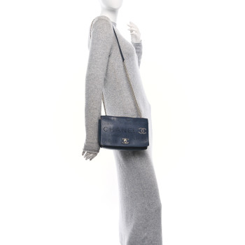 CHANEL Calfskin Tweed Eyelet Flap Bag Navy
