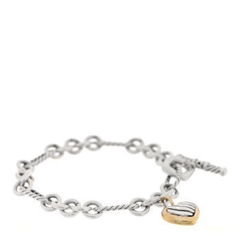 DAVID YURMAN Sterling Silver 18k Yellow Gold Cable Heart Charm Bracelet