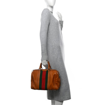 GUCCI Calfskin Vintage Web Medium Boston Tobacco
