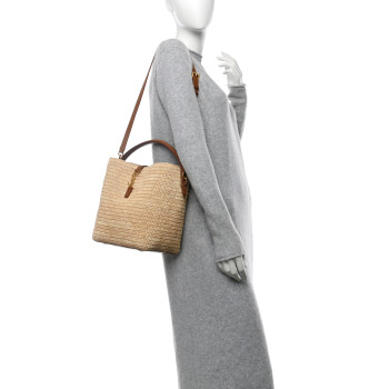 SAINT LAURENT Raffia Vegetable Le 37 Bucket Bag Naturel Brick