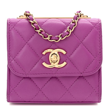 CHANEL Lambskin Quilted Mini Trendy CC Clutch With Chain Purple