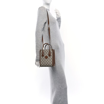 GUCCI GG Supreme Monogram Azalea Calfskin Mini Retro Interlocking G Tote Bag Beige Ebony Brown Sugar
