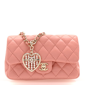 CHANEL Lambskin Quilted Mini Double Flap With Hook Coral