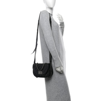 CHANEL Shiny Goatskin Quilted Small Double Chained Messenger Flap Black